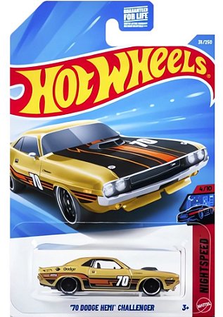 Hot Wheels - '70 Dodge Hemi Challenger (amarelo ouro) - JJJ07
