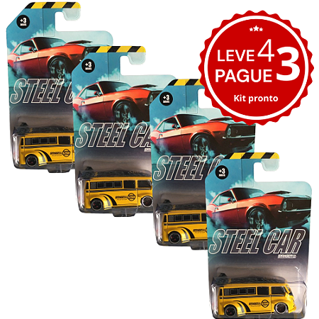 KIT Leva 4 pague 3 | Miniatura 1:64 - Kombi Amarela - Steel Car Garagem SA