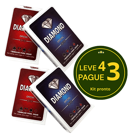 KIT Leva 4 pague 3 - Baralho Diamond Oficial - 52 Cartas + Coringas