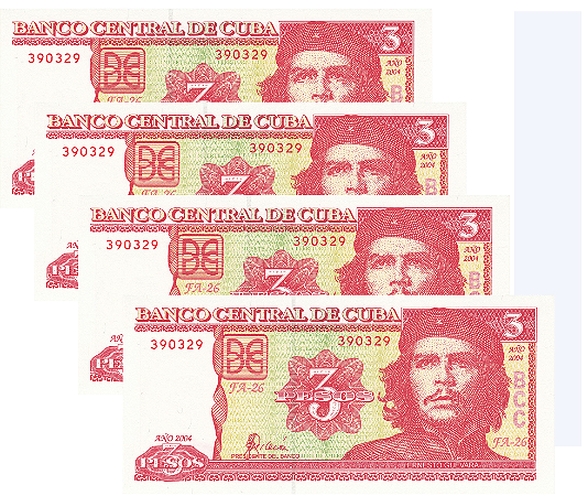 Cuba - 4 Cédulas de 3 Pesos 2005 - P-127b - Comemorativa - Ernesto Guevara - FE