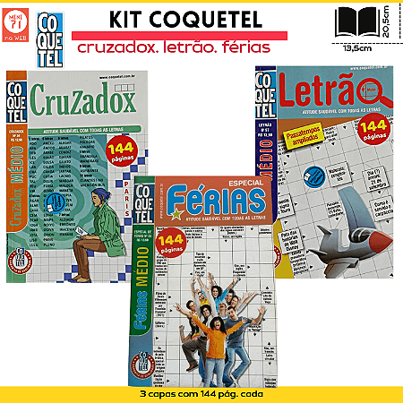 Kit 3 Revistas Coquetel | Passatempo Cruzadox-Letrão-Férias - 432 páginas