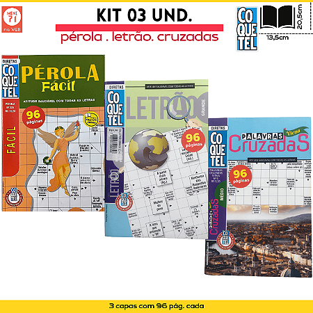 Kit 3 Revistas Coquetel | pérola-letrão-cruzadas - 288 páginas