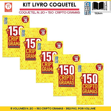 Kit 05 Vol. Passatempos livro coquetel n. 20 +150 jogos cripto gramas