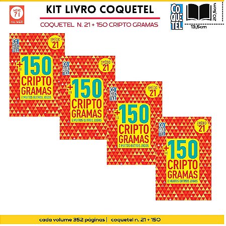 Kit 4 vol. passatempos livro coquetel n. 21 + 150 jogos cripto gramas