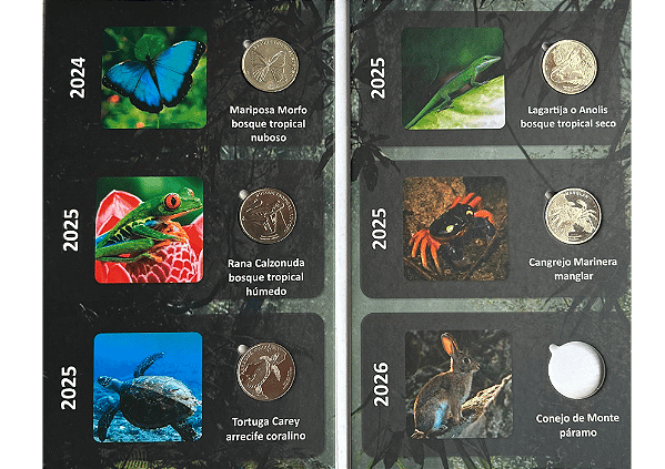Álbum com Moedas Costa Rica - Fauna Ecosistemas - incompleto (Capa Dura)