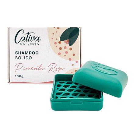 Kit Shampoo em Barra Pimenta Rosa + Saboneteira - Cativa Natureza