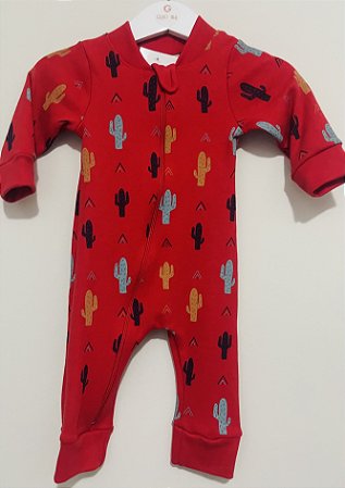 Macacão Bebê Suedine Vermelho Cacto