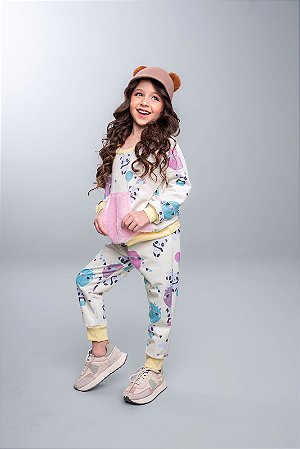 Conjunto Moletom Panda Amarelo