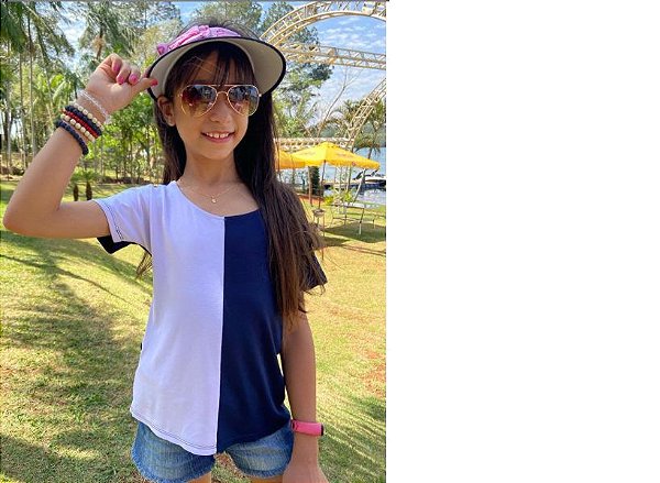 Blusa Bicolor Azul Marinho