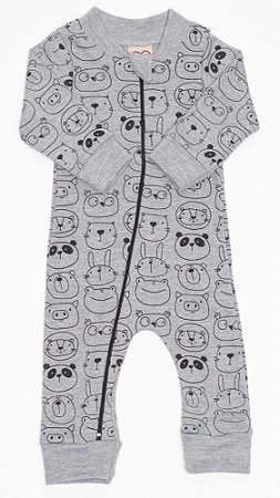Macacão Bebê Suedine Algodão Panda Gato Mescla