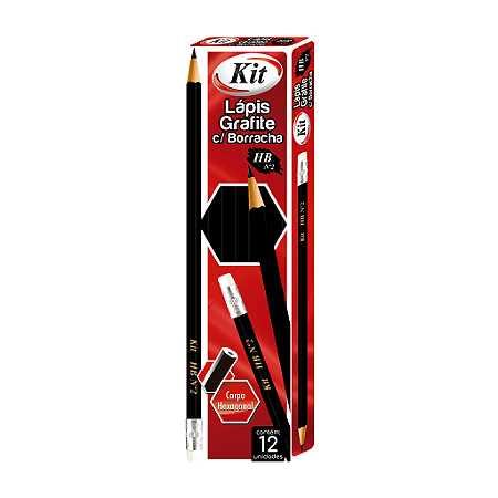 Kit com 12 lápis grafite com borracha HB n°2