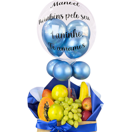 Cesta de Frutas Saudável com Balão Personalizado