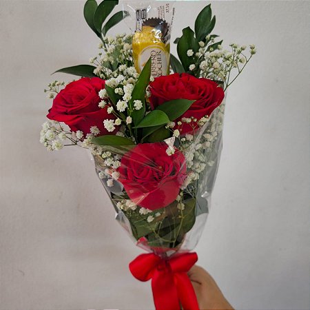 Buquê 3 Rosas Com Ferrero