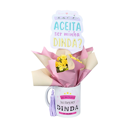 Kit Caneca Com Flor Convite Dinda