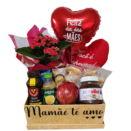 Cesta Café da Manhã Mamãe Te Amo Com Balão
