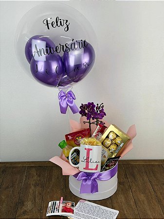 Box Presente com Orquídea, Chocolates e Caneca Personalizada