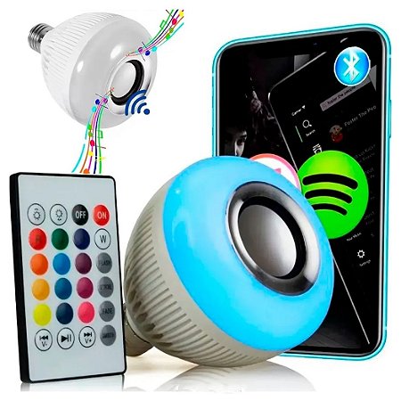 Lâmpada Musical Caixa Som 12w Bluetooth Luz Led RGB com Controle