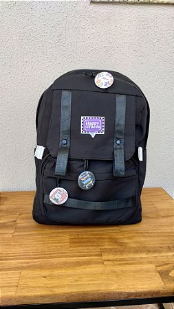 Mochila  Nylon Tecido 3 Repartições Preto ou Rosa Com Broche