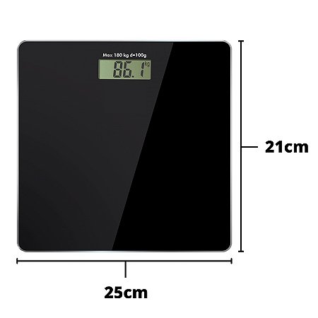 Balança Digital Corporal De Banheiro Até 180 Kg Vidro Temperado Preto e Cinza