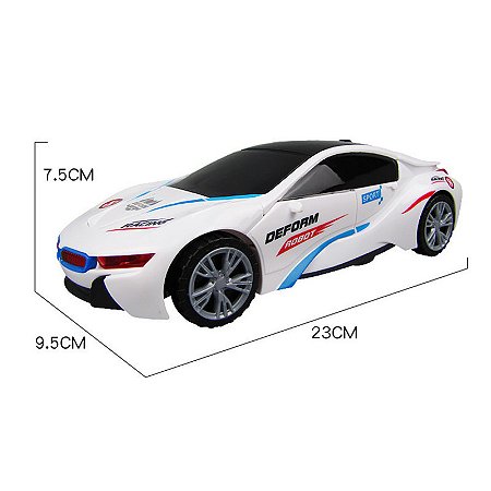 Carro a Pilha Vira Robô Emite Som e Luz Brinquedo Branco