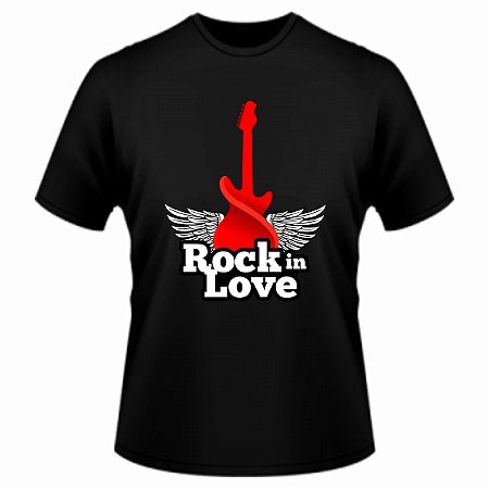 Camiseta Preta Masculina Rock in Love