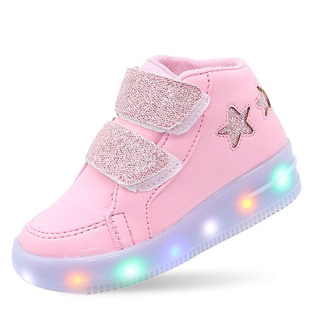 Tênis Bota botinha LED Luz estrela rosa Infantil feminino