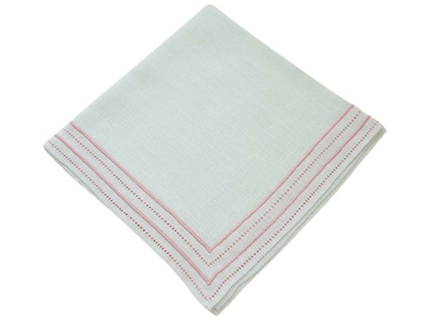 Guardanapo de linho puro branco com ponto ajour rosa