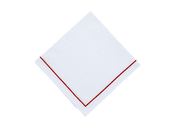 Guardanapo brim leve branco com detalhe vermelho