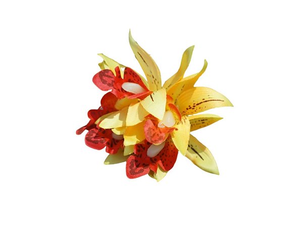 Porta-guardanapo de orquídea tigre amarela de seda com argola de madeira