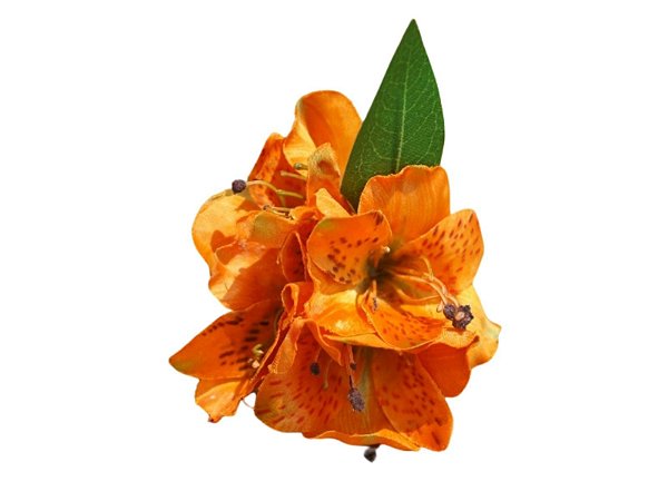 Porta-guardanapo astromélia laranja de seda com argola madeira