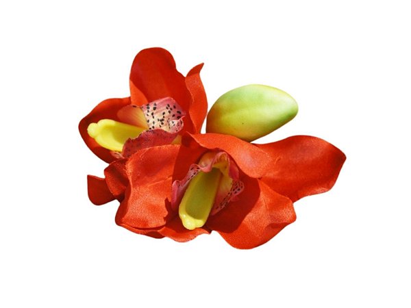 Porta-guardanapo de orquídea dupla vermelha de seda com argola de madeira