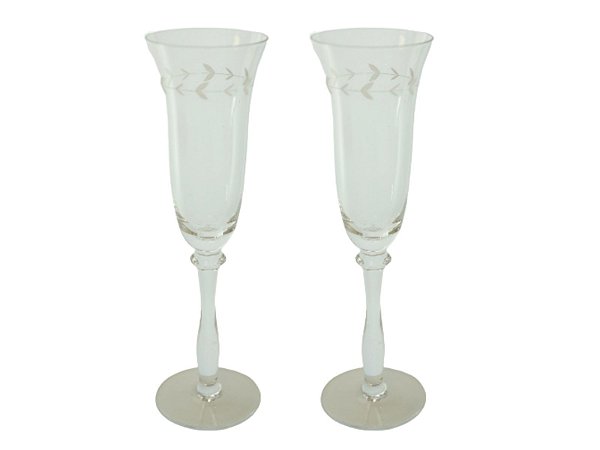 Conjunto de 6 taças de champagne de vidro transparente lapidado