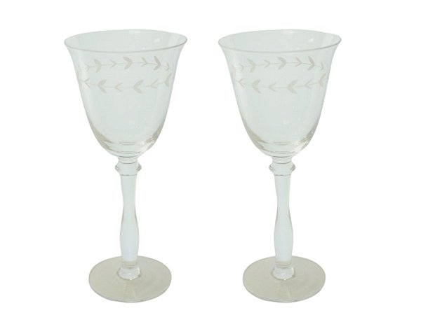 Conjunto de 6 taças de vinho de vidro transparente lapidado