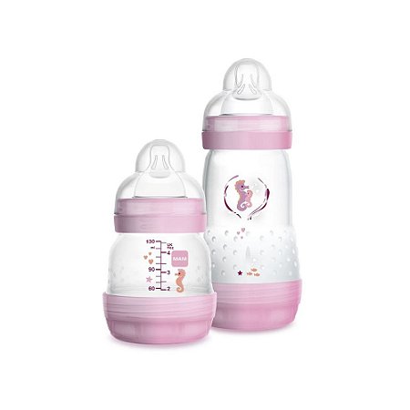 Kit 2 Mamadeira MAM Easy Start (Rosa) 130 e 260ml - Anti-cólica e Auto-esterilizável