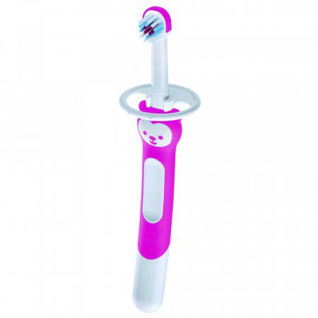 Escova de dente para bebê MAM TRAINING BRUSH (cabo longo) rosa c/ 1 uni