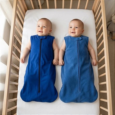 Kit 2 Sacos de Dormir Bebê Verão + Inverno Azul – Malha P e Soft P