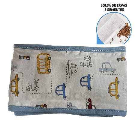 Bolsa Faixa térmica  para cólica bebê tipo cinta com velcro (Azul - carros) - Papi