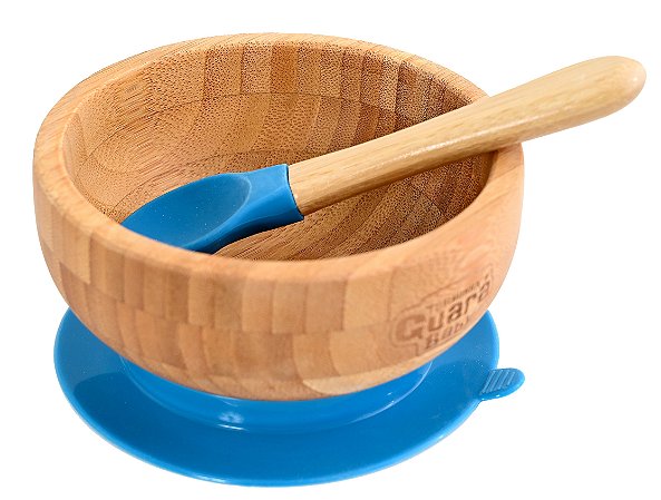 Bowl Infantil Bebê Tigela de Bambu BPA Free (Azul) com ventosa