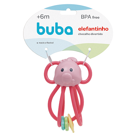 Chocalho Mordedor Infantil Bebê Criança Elefantinho Macio Flexível (Rosa) Buba - Cód. 10646