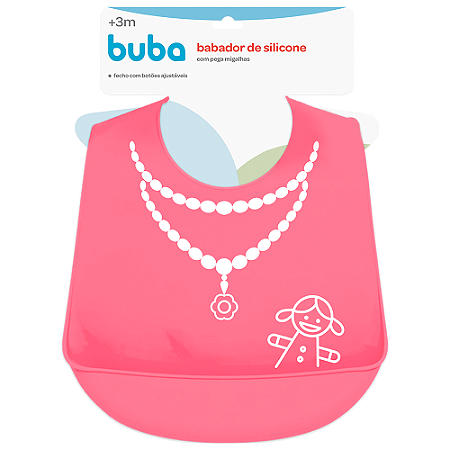 Babador de silicone com pega migalhas Colar (Rosa) Buba - Cód. 09724