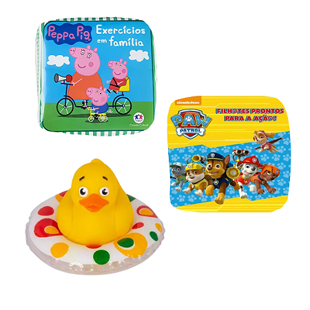 Kit 3 Peças Brinquedos de Banheira Bebê Infantil - Livrinho e Patinho de Banho (Pato borracha, Peppa Pig e Patrulha Canina)