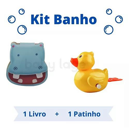 Kit 2 Peças Brinquedos de Banheira Bebê Infantil - Livrinho Hipopótamo e Patinho de Corda