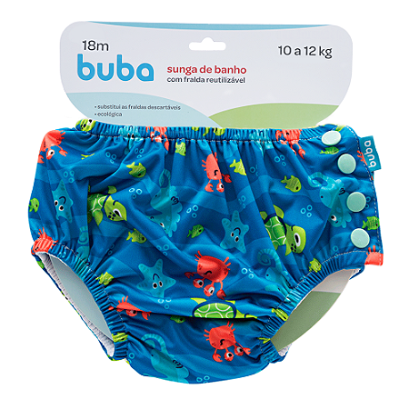 Biquini Sunga Infantil Bebê c/ Fralda Reutilizável Buba para piscina praia água (Mar) De 10 a 12 Kg  - Cód. 11768