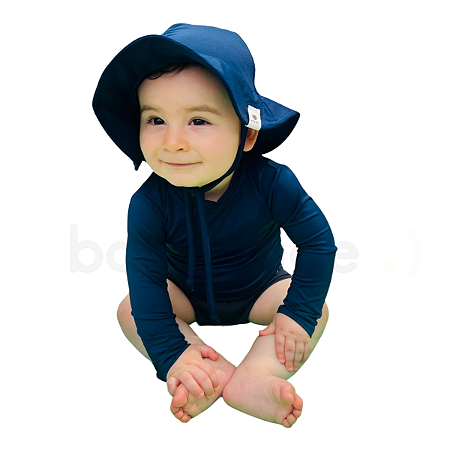 Kit Camiseta Manga Longa e Chapéu de praia piscina proteção uv infantil bebê (Azul marinho)