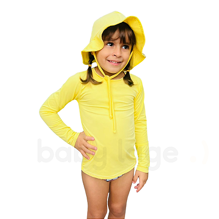 Kit Camiseta Manga Longa e Chapéu de praia piscina proteção uv infantil bebê (Amarelo)