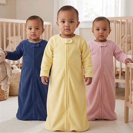 Saco de Dormir Bebê Soft com Manga – Rosa, Azul Marinho e Amarelo
