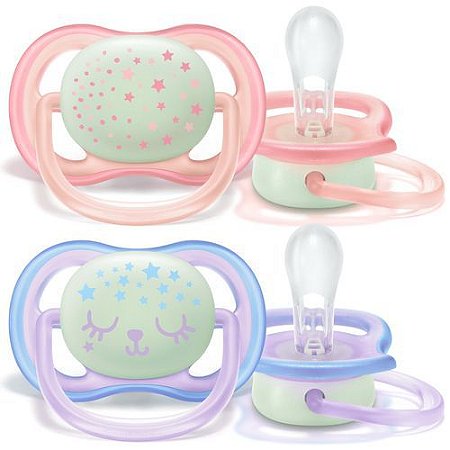 Chupeta Avent Ultra Air Night (Brilha no escuro) 0 a 6 meses Dupla (pack com 2 uni) - SCF376/12 - Philips Avent