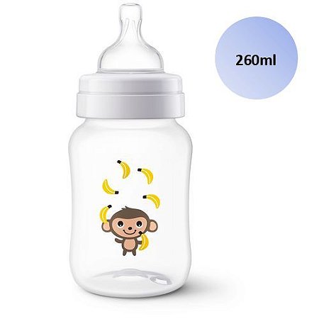 Mamadeira Avent Clássica Anticólica 260ml (Decorada Macaco) - SCF821/11 - Philips Avent