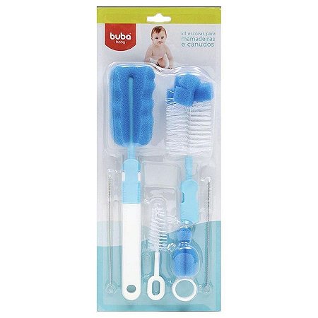 Escova de mamadeira e canudos Kit 6 peças (Azul) - Buba - Cód. 7290