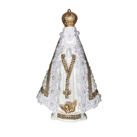 Imagem De Nossa Senhora Aparecida 20cm Com Pérolas Strass e Renda Personalizada